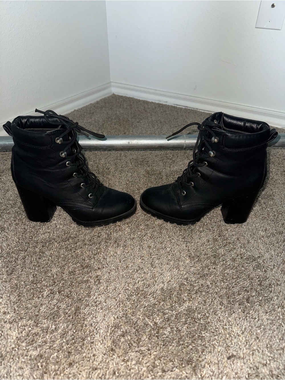 Madden Girl Black Lace-Up Block Heel Combat Boots - Picture 3 of 4